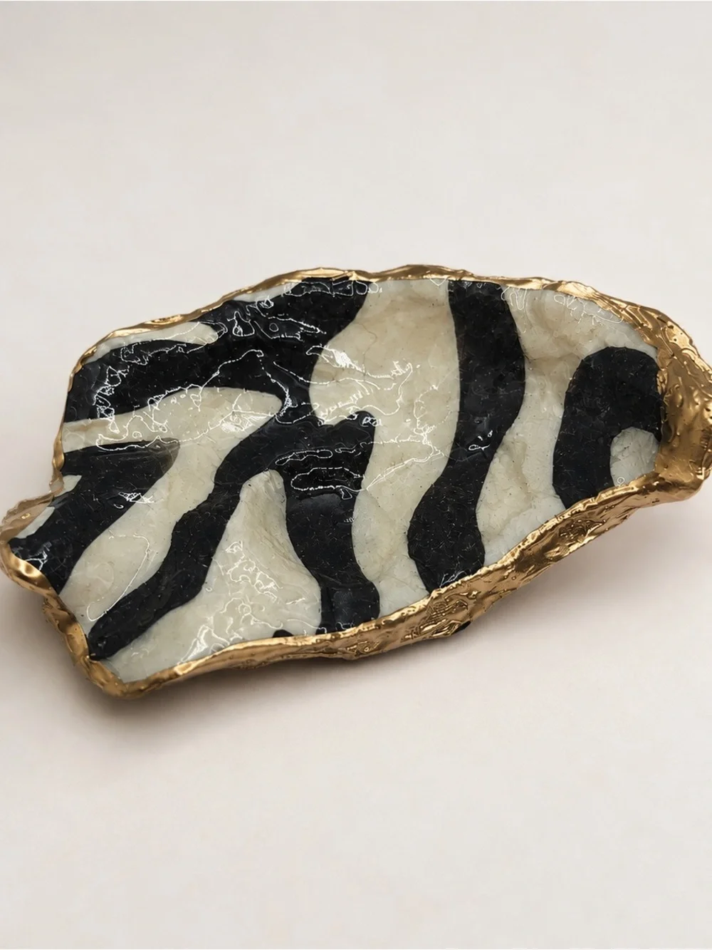 Decorative Zebra Stripe Glass Tray with Gold Trim